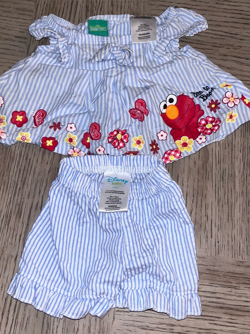 Baby Girl Newborn Elmo Striped Flutter Top & Ruffled Shorts Set NB